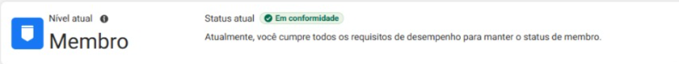 Central de Parceiros da Meta: nível atual Membro, status atual Em conformidade